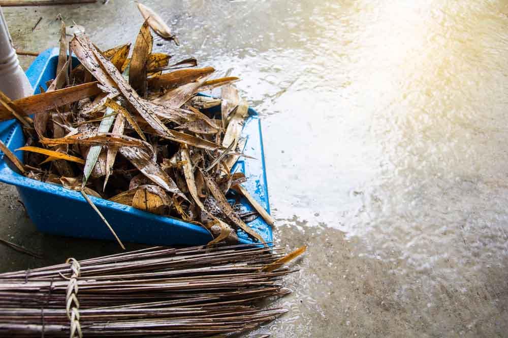 a person clearing fallen leaves out of their storm drains a person clearing fallen leaves out of their storm drains